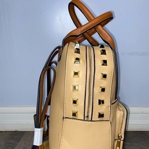 Tan & beige faux leather backpack, diaper bag, etc